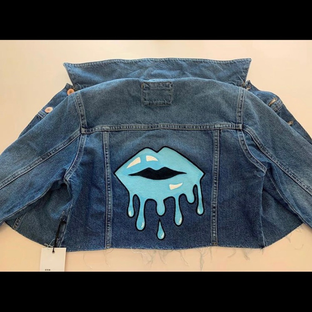 Custom Hand Painted Cropped Denim Jacket